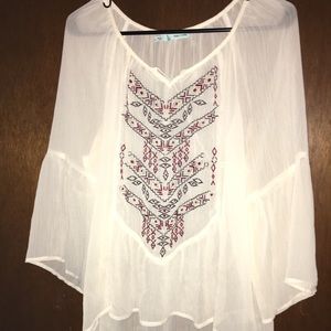 Beige See-Through Peasant Top